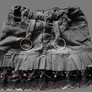 Black Punk Safety-Pin mini skirt, hand sewn